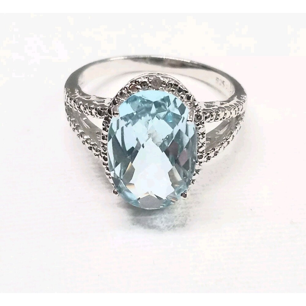 Blue Topaz Ring - 925 Sterling Silver Women's Size 7 Large Stone
